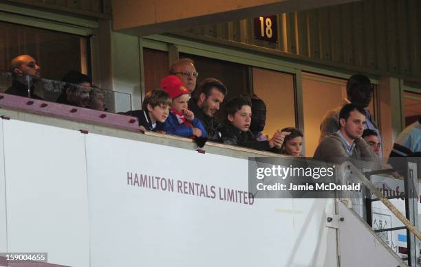 David Beckham watches the FA Cup with Budweiser Third Round match between West Ham United and Manchester United at the Boleyn Ground on January 5,...