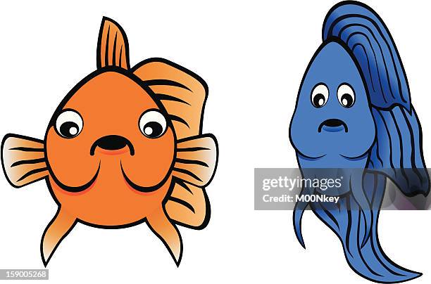 betta fish and goldfish cartoon - blue betta fish stock illustrations