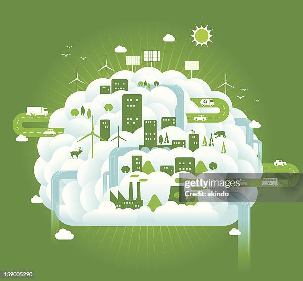 green gehirn - nachhaltige energie stock-grafiken, -clipart, -cartoons und -symbole