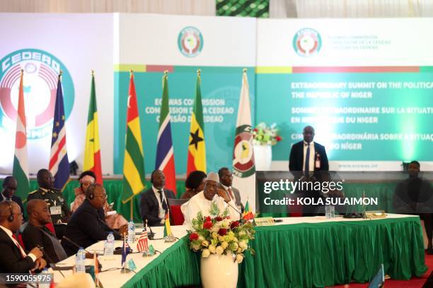 This general view shows the plenary of the Economic Community of West African States Head of States and Government extraordinary session in Abuja, on...