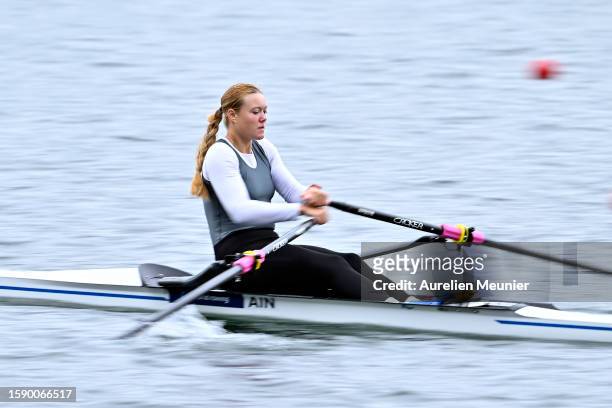 Tatsiana Pratasevich competes in the Women's Single Sculls during the World Rowing Under 19 Championships at Vaires-sur-Marne Nautical Stadium on...