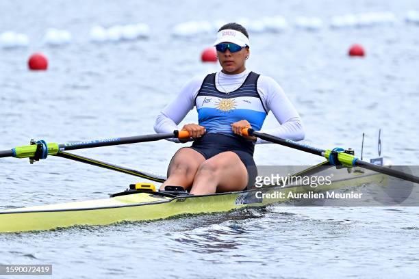 Cloe Callorda of Uruguay competes in the Women's Single Sculls during the World Rowing Under 19 Championships at Vaires-sur-Marne Nautical Stadium on...