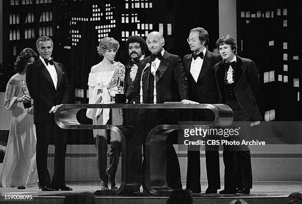 The cast of "The Love Boat" on the 1978 People's Choice Awards show. From left: Ricardo Montalban , Jill Whelan, Ted Lange, Gavin MacLeod, Bernie...