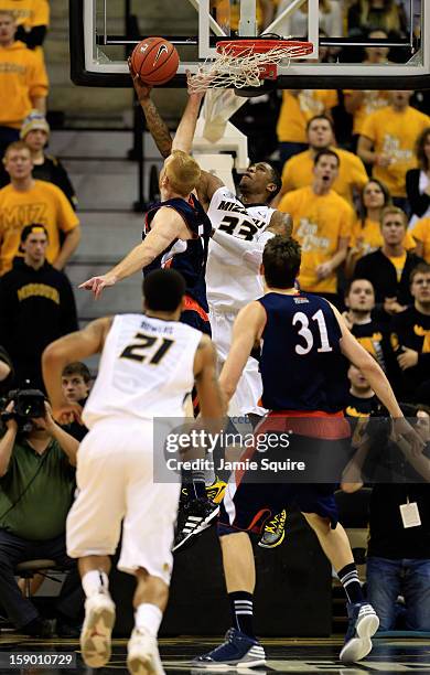 Earnest Ross of the Missouri Tigers scores during the game against the Bucknell Bison at Mizzou Arena on January 5, 2013 in Columbia, Missouri.
