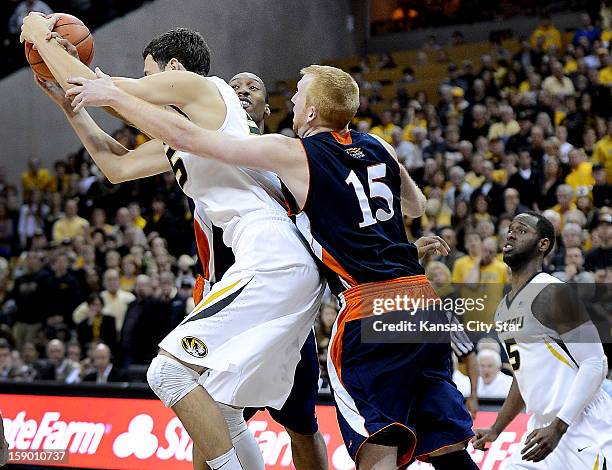 After Bucknell's Mike Muscala intentionally missed the second of his two free throws, Missouri's Stefan Jankovic beat Bucknell's Joshea Singleton,...