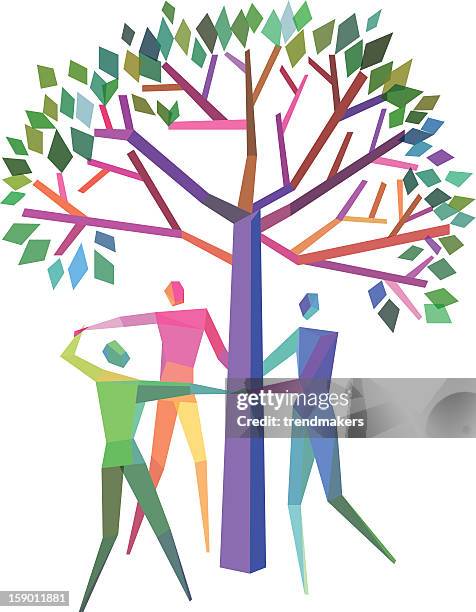 people holding hands - polygon tree stock illustrations