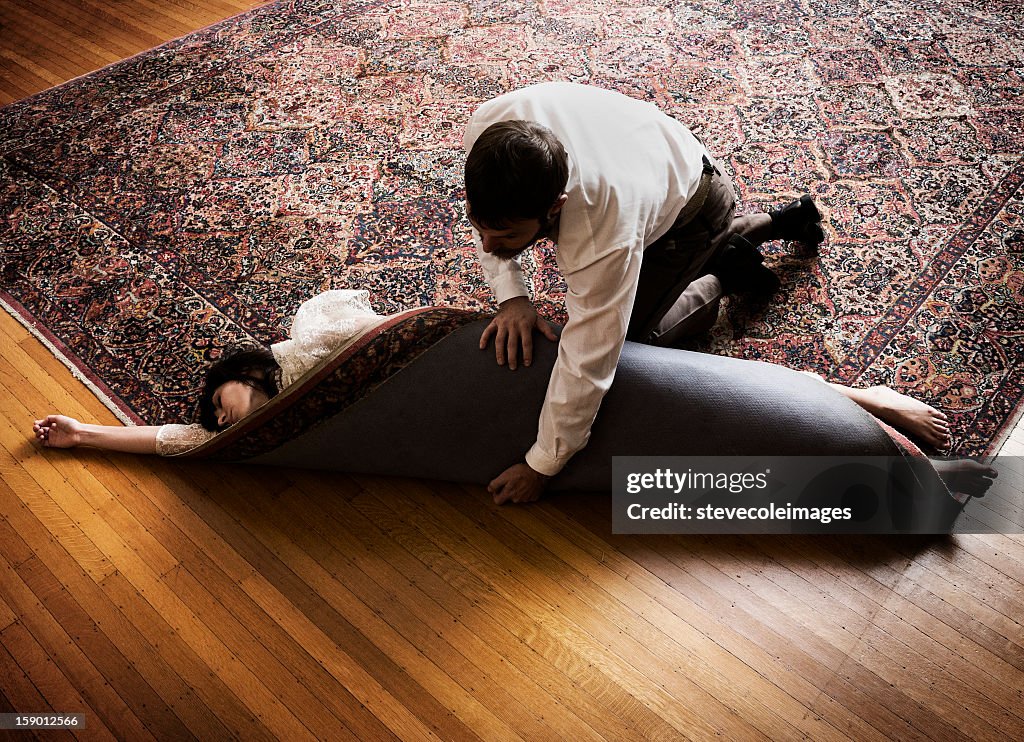 Criminal Hiding Dead Body In Carpet.