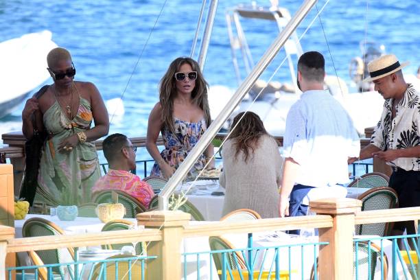 Jennifer Lopez is seen arriving at Lo Scoglio on August 10, 2023 in Nerano, Italy.