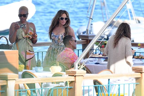 Jennifer Lopez is seen arriving at Lo Scoglio on August 10, 2023 in Nerano, Italy.