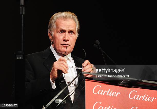 Actor Martin Sheen speaks onstage during the 24th annual Palm Springs International Film Festival Awards Gala at the Palm Springs Convention Center...