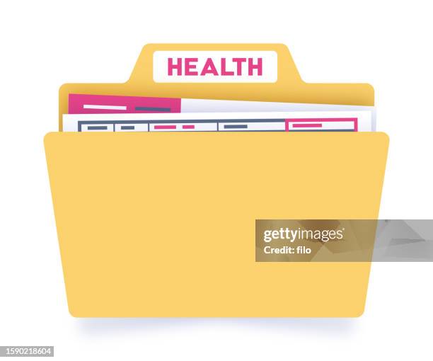 krankenversicherung gesundheitswesen krankenakten manilla dokumente aktenordner - krankenakte stock-grafiken, -clipart, -cartoons und -symbole