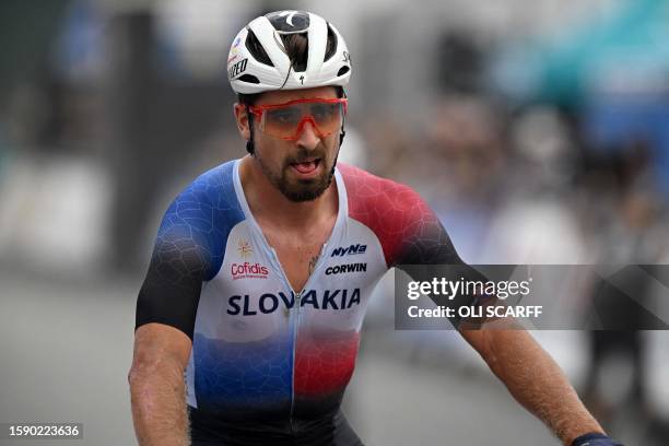 Slovakia's Peter Sagan takes part in the men's elite mountain bike cross-country short track race at the Cycling World Championships in Glentress...
