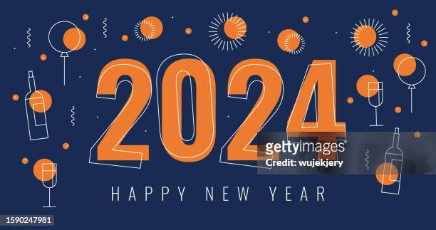 happy new year 2024 card - rapport annuel stock illustrations