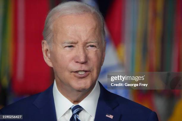 President Joe Biden speaks at the George E. Wahlen Department of Veterans Affairs Medical Center on August 10, 2023 in Salt Lake City, Utah....