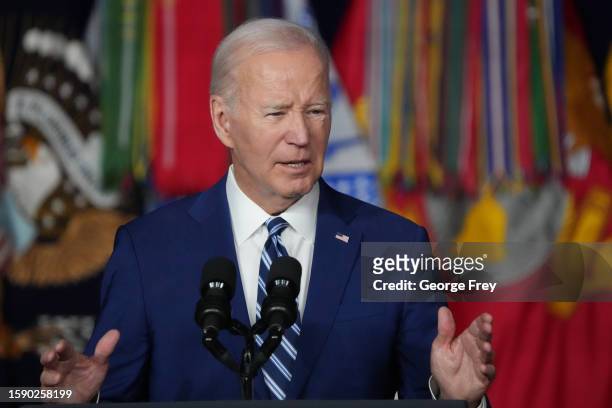 President Joe Biden speaks at the George E. Wahlen Department of Veterans Affairs Medical Center on August 10, 2023 in Salt Lake City, Utah....