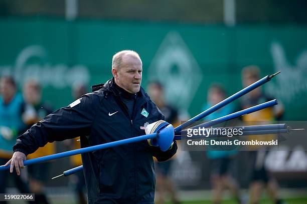 Head coach Thomas Schaaf of Bremen reacts during a training session at day two of the Werder Bremen Training Camp on January 6, 2013 in Belek, Turkey.