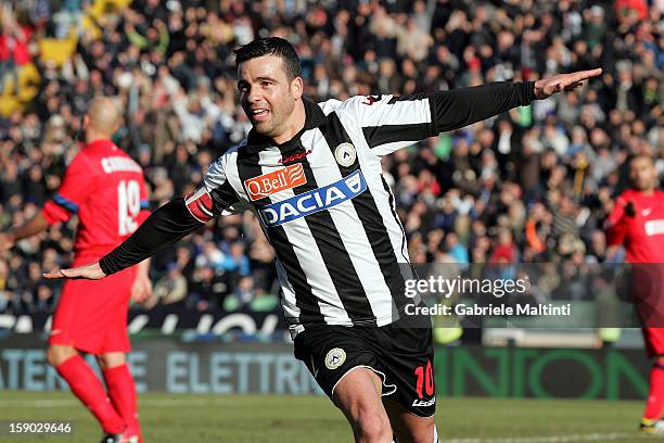 Antonio Di Natale of Udinese Calcio celebrates after scoring a goal during the Serie A match between Udinese Calcio and FC Internazionale Milan at...
