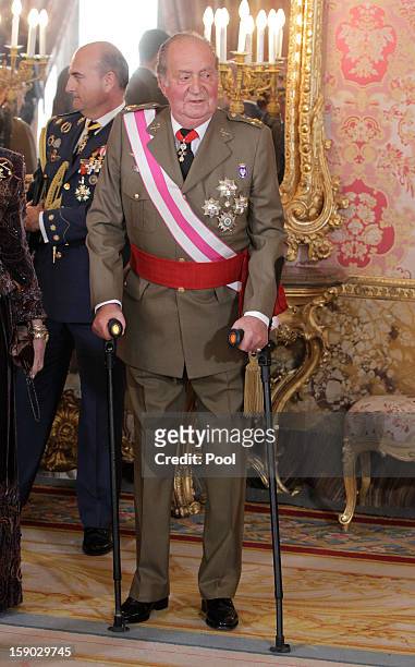 King Juan Carlos I attends new year's military parade at Royal Palace on January 6, 2013 in Madrid, Spain.