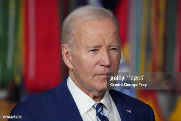President Joe Biden speaks at the George E. Wahlen Department of Veterans Affairs Medical Center on August 10, 2023 in Salt Lake City, Utah....