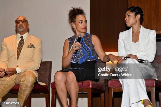 Ed Gordon, Michelle Miller and Jericka Duncan speak at BET and CBS news presents: Content For Change: America In Black, Director's Cut at...