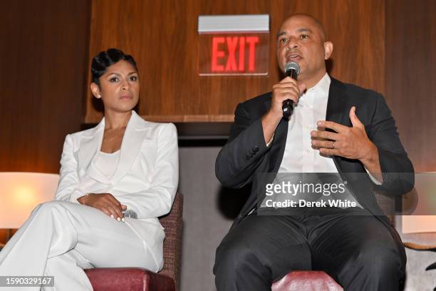 Jericka Duncan and Jason Samuels speak at BET and CBS news presents: Content For Change: America In Black, Director's Cut at Birmingham-Jefferson...