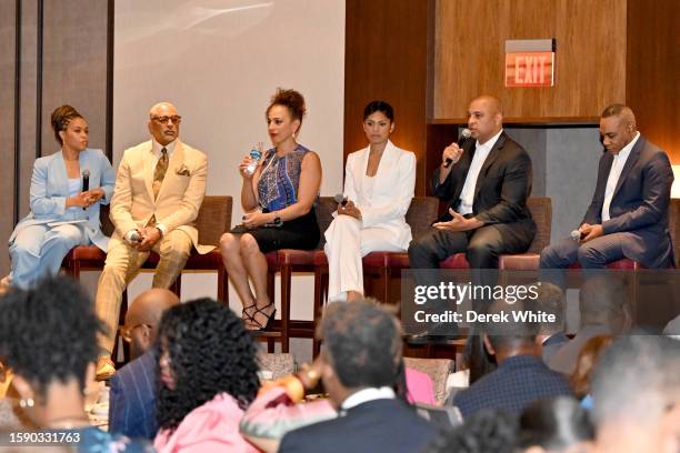 Danya Bacchus, Ed Gordon, Michelle Miller, Jericka Duncan, Jason Samuels and Alvin Patrick speak at BET and CBS news presents: Content For Change:...