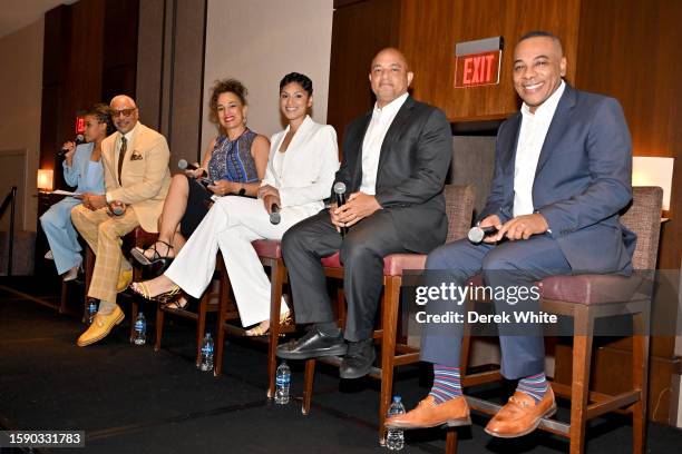 Danya Bacchus, Ed Gordon, Michelle Miller, Jericka Duncan, Jason Samuels and Alvin Patrick speak at BET and CBS news presents: Content For Change:...