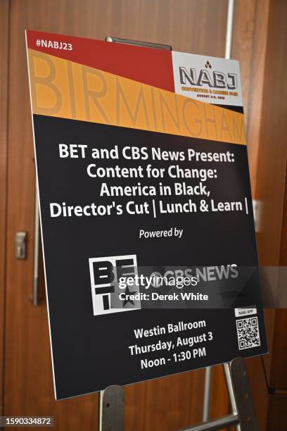 Signage seen for BET and CBS news presents: Content For Change: America In Black, Director's Cut at Birmingham-Jefferson Convention Complex on August...