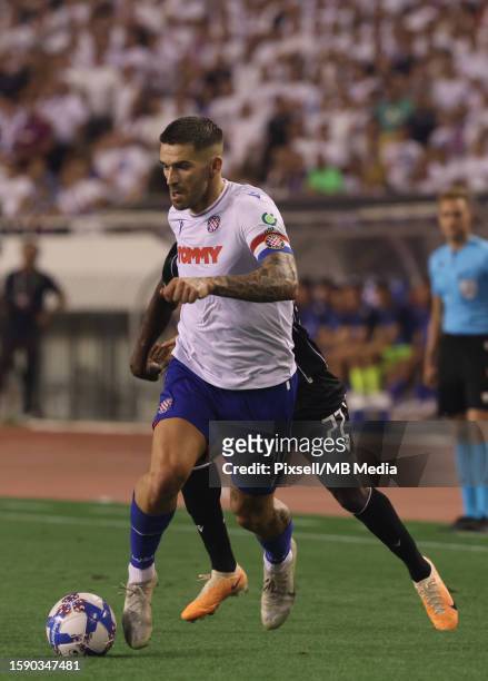 Marko Livaja of Hajduk Split in action during the UEFA Conference League Third Qualifying Round, 1st leg match between Hajduk Split and PAOK at...