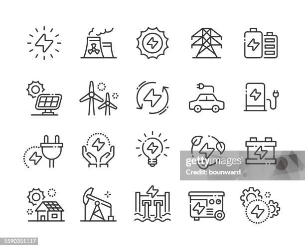 bildbanksillustrationer, clip art samt tecknat material och ikoner med energy line icons. pixel perfect. editable stroke. - elektricitet