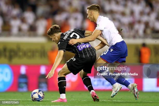 Ioannis Konstantelias of PAOK and Niko Sigur of Hajduk Split in action during the UEFA Conference League Third Qualifying Round, 1st leg match...