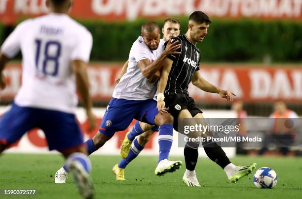 Vadis Odjidja-Ofoe of Hajduk Split and Konstantinos Koulierakis of PAOK in action during the UEFA Conference League Third Qualifying Round, 1st leg...