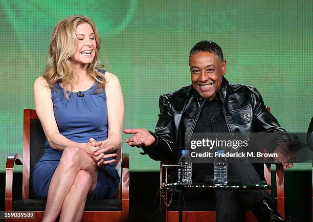 Actors Elizabeth Mitchell and Giancarlo Esposit speak onstage at the "Revolution" panel session during the NBCUniversal portion of the 2013 Winter...