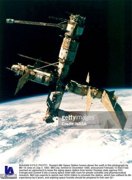 Russia's Mir Space Station hovers above the earth in this photograph by Mir-19 crew on July 4, 1995. MirCorp, formed in December 1999, announced...