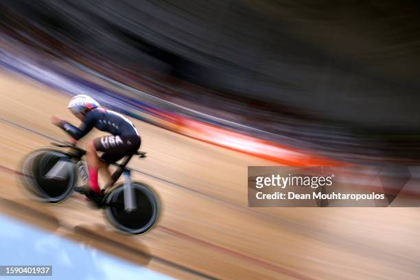 Chloe Dygert of The United States competes during the women elite individual pursuit - final in the 96th UCI Cycling World Championships Glasgow...