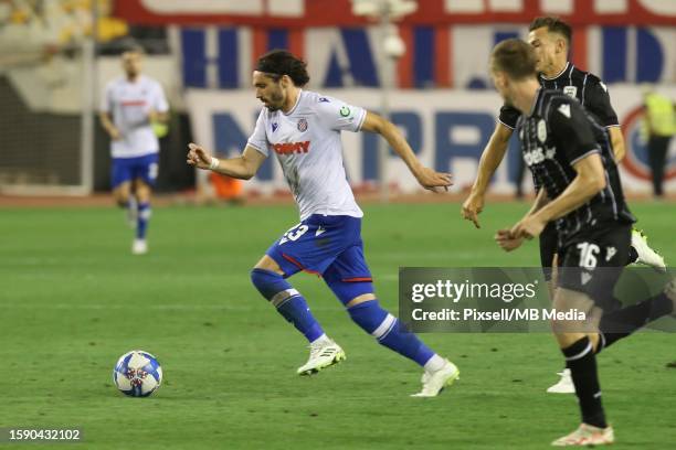 Filip Krovinovic of Hajduk Split in action during the UEFAConference League Third Qualifying Round, 1st leg match between Hajduk Split and PAOK at...