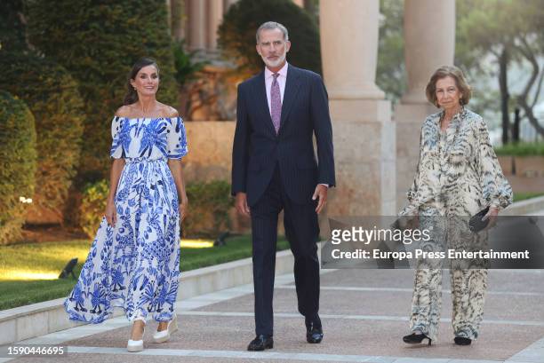 King Felipe IV, Queen Letizia and Queen Sofia during the reception offered to the authorities and a representation of the Balearic society at the...