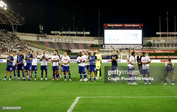 Hajduk Split players acknowledge the fans after UEFA Conference League Third Qualifying Round, 1st leg match between Hajduk Split and PAOK at Poljud...