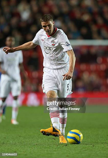 Jos Hooiveld of Southampton in action during the FA Cup Third Round match between Southampton and Chelsea at St Mary's Stadium on January 5, 2013 in...