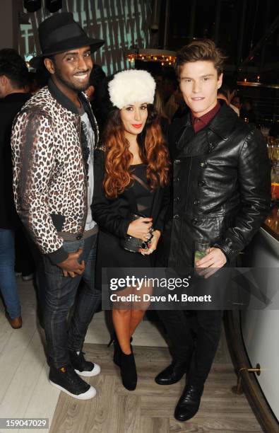 Mason Smillie, Preeya Kalidas and Oliver Cheshire attend the launch of 1205 Paula Gerbase hosted by Harvey Nichols on January 6, 2013 in London...