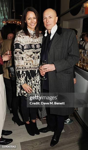 Caroline Rush and Dylan Jones attend the launch of 1205 Paula Gerbase hosted by Harvey Nichols on January 6, 2013 in London Engand.