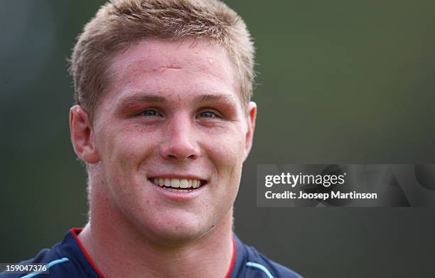 Michael Hooper looks on during a Waratahs Super Rugby training session at Centenial Park on January 7, 2013 in Sydney, Australia.