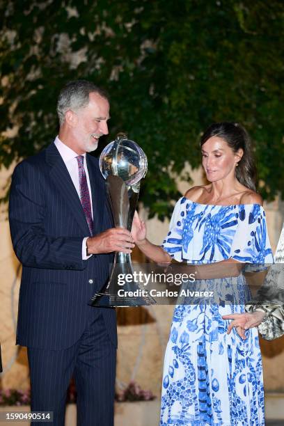 King Felipe VI of Spain and Queen Letizia of Spain host a dinner for authorities at the Marivent Palace on August 03, 2023 in Palma de Mallorca,...