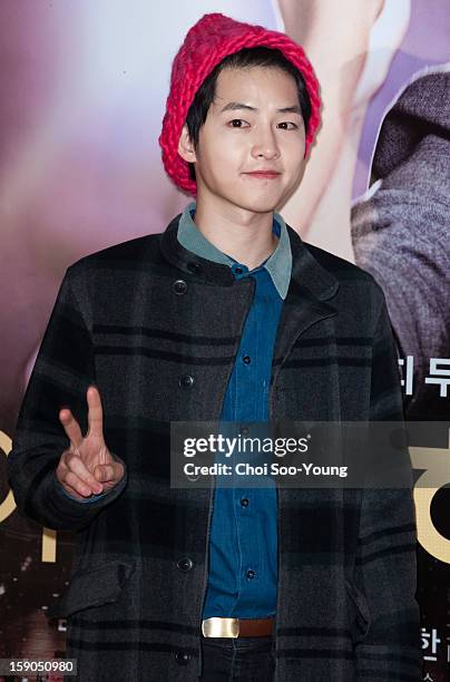 Song Joong-Ki attends the 'My Little Hero' Vip Press Screening at Wangsimni CGV on January 3, 2013 in Seoul, South Korea.