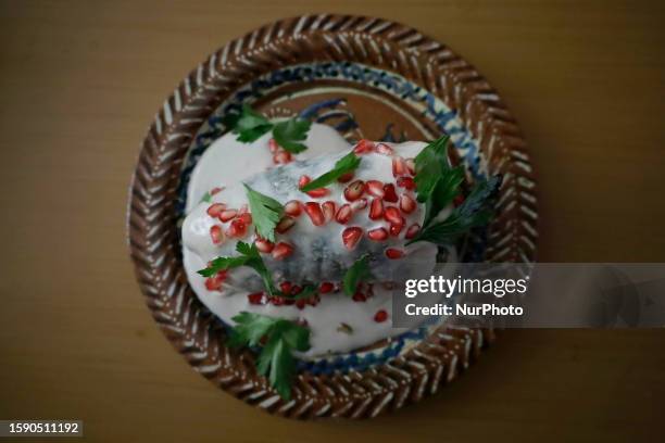 View of the presentation of a Chile en Nogada in Mexico City, on the eve of the national holidays in September to commemorate the 213 Years of the...