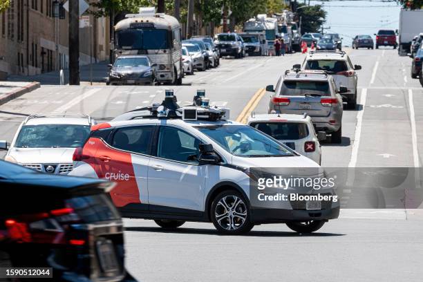 Cruise autonomous taxi in San Francisco, California, US, on Thursday Aug. 10, 2023. California regulators are poised to decide whether two rival...