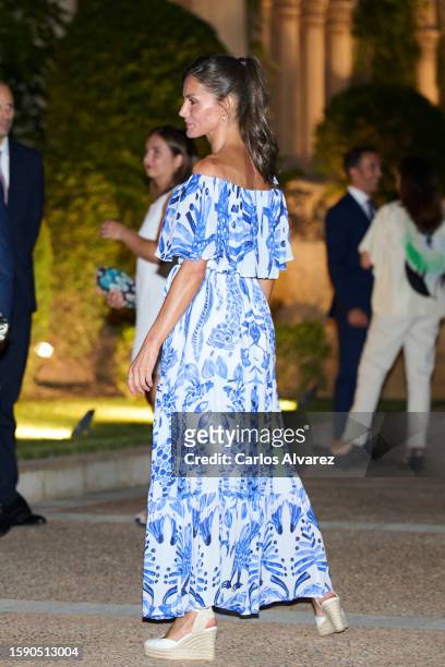 Queen Letizia of Spain hosts a dinner for authorities at the Marivent Palace on August 03, 2023 in Palma de Mallorca, Spain.