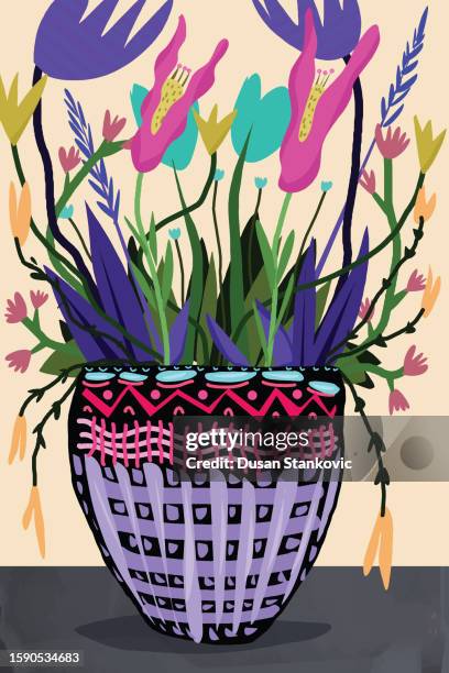 blumen in der vase - blumenstrauss vase stock-grafiken, -clipart, -cartoons und -symbole