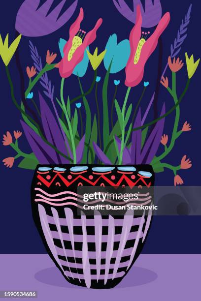 flowers in a vase - rose vase stock illustrations