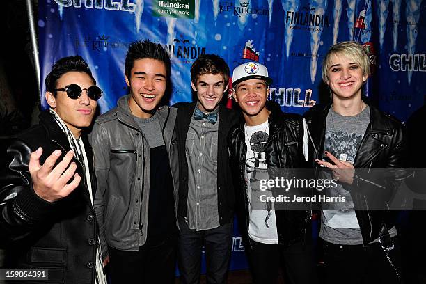 Gabriel Morales, Will Jay, Cole Pendery, Dana Vaughns and Dalton Rapattoni of IM5 arrive at the CHILL-OUT closing night concert at The Queen Mary on...